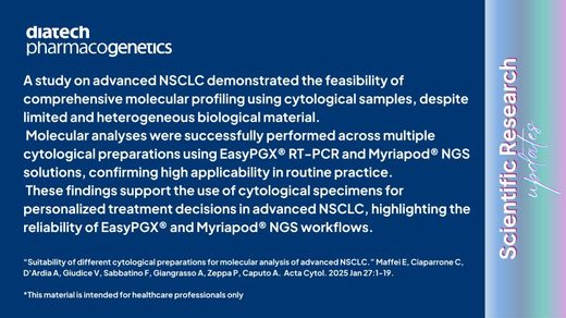 Diatech Pharmacogenetics research summary: a study in advanced NSCLC found comprehensive molecular profiling feasible on cytological samples, using EasyPGX® RT-PCR and Myriapod® NGS.